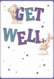Brimming with affectionate energy, this get well card leaps off the page, its two lovable characters-a cuddly bear and a joyful puppy-each balanced gracefully among the bold, colourful letters of 'Get Well.' Indigo and teal infuse the words with vibrant positivity, set against a gentle cream background that feels as reassuring as Enfield's tree-lined avenues. Scattered stars in rich shades of blue and purple add a whimsical, uplifting flourish, much like sunlight glinting through Oakwood Park. The artist's textural details make the bear and puppy appear wonderfully soft and huggable, stirring the imagination to recall the comfort of a gentle embrace during times of convalescence. This card, like a thoughtfully arranged bouquet from your local florist, offers a heartfelt gesture of kindness and encouragement-an ideal way to send a touch of cheer and healing warmth to loved ones in and around Enfield Town.